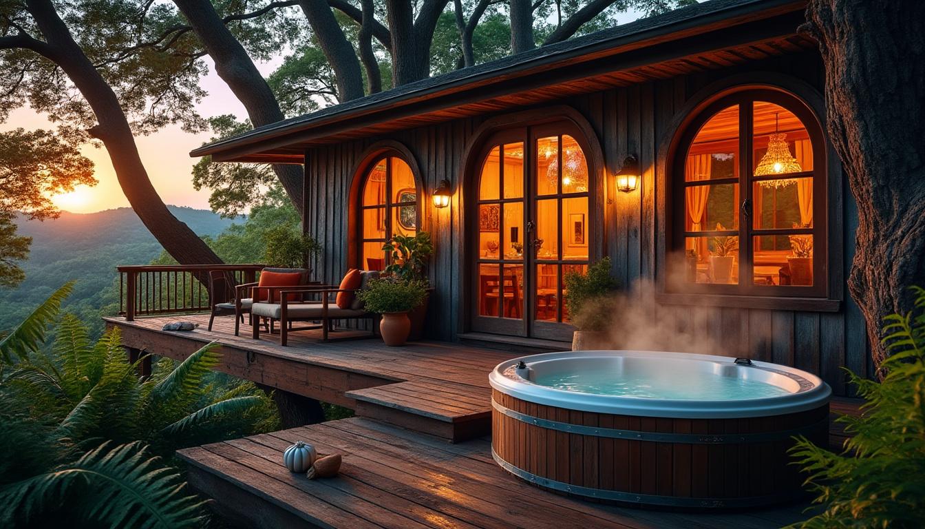découvrez une cabane dans les arbres avec jacuzzi en bretagne pour un séjour romantique et insolite au cœur de la nature.