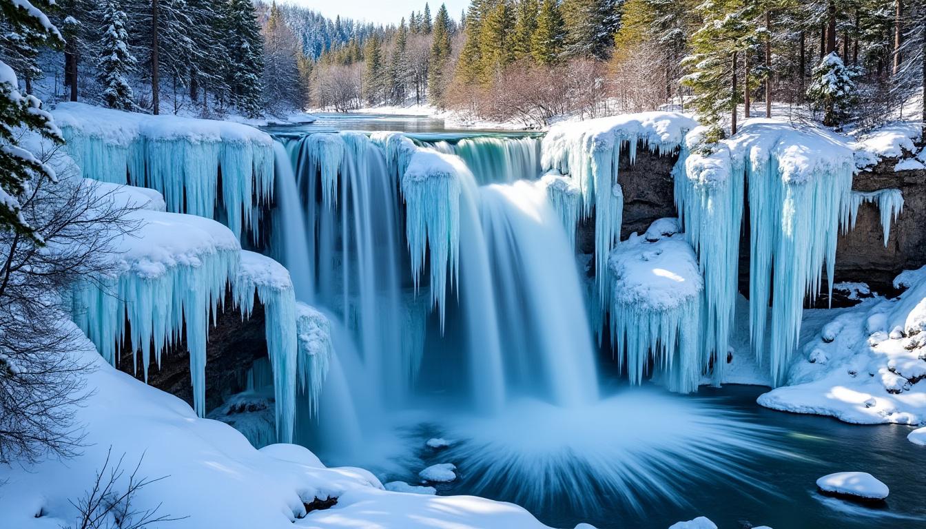 explorez la cascade du hérisson en hiver et admirez un paysage féerique où l'eau et la glace se mêlent pour offrir un spectacle naturel exceptionnel.
